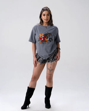 Sly Fox Embroidery T-Shirt — Blue Grey