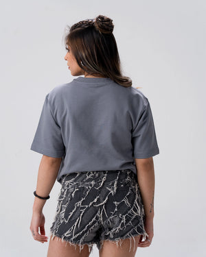 Sly Fox Embroidery T-Shirt — Blue Grey