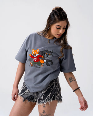 Sly Fox Embroidery T-Shirt — Blue Grey