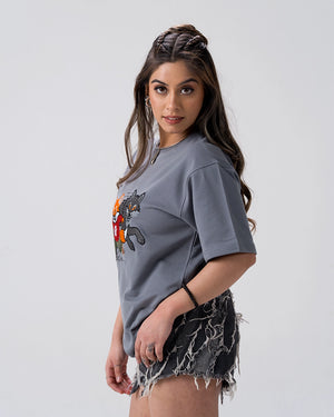 Sly Fox Embroidery T-Shirt — Blue Grey