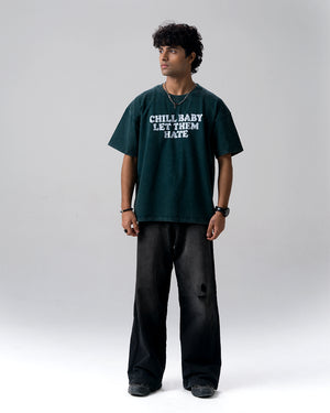 Chill Baby Let Them Hate Acid Wash T-Shirt — Bottle Green