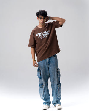 Chill Baby Let Them Hate Acid Wash T-Shirt — Brown