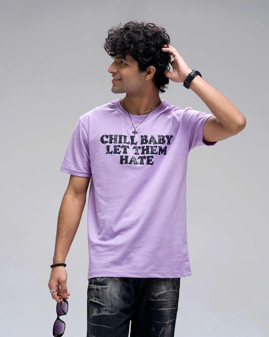 Chill Baby Let Them Hate Acid Wash T-Shirt — Lavender
