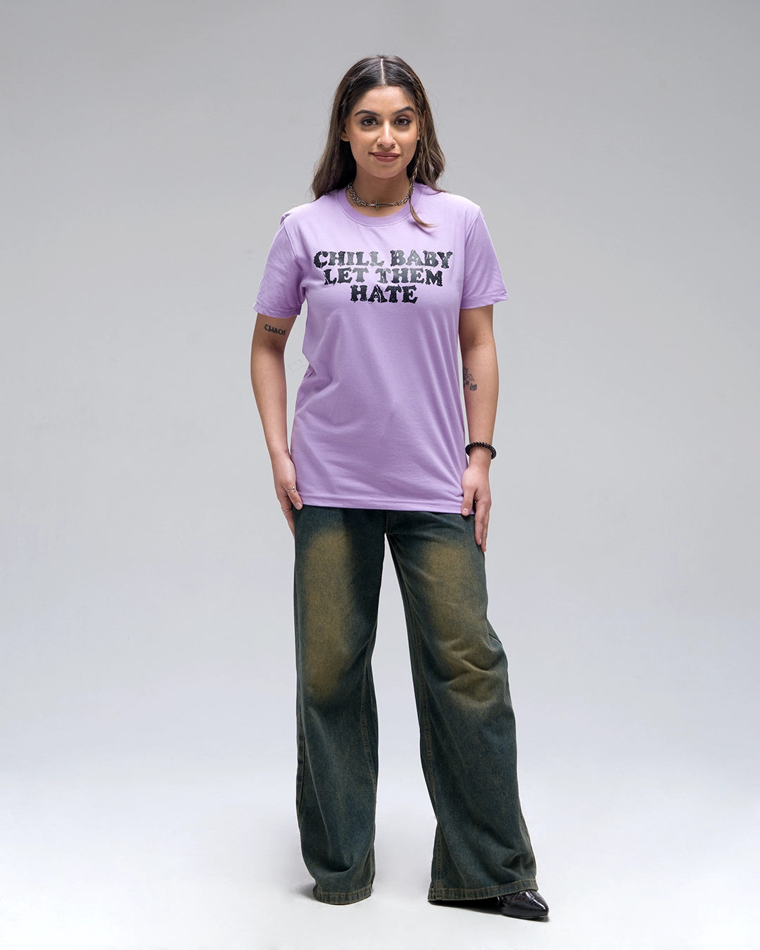 Chill Baby Let Them Hate Acid Wash T-Shirt — Lavender