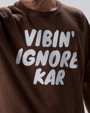 Vibin Ignore Them Acid Wash T-Shirt — Brown