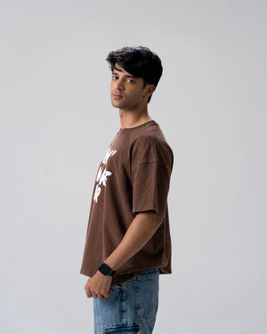 Vibin Ignore Them Acid Wash T-Shirt — Brown