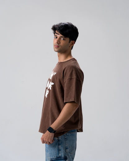 Vibin Ignore Them Acid Wash T-Shirt — Brown