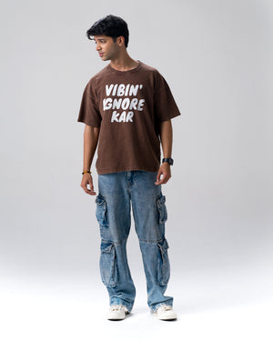 Vibin Ignore Them Acid Wash T-Shirt — Brown