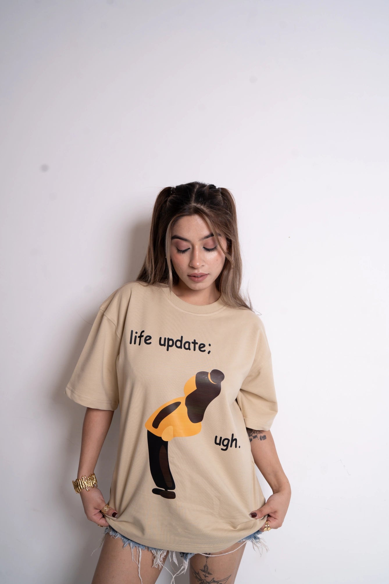 Beige Tiger Back Tee
