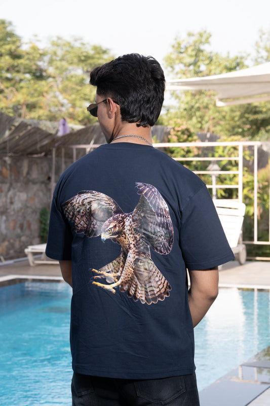 Navy Blue Flying Owl Back Tee