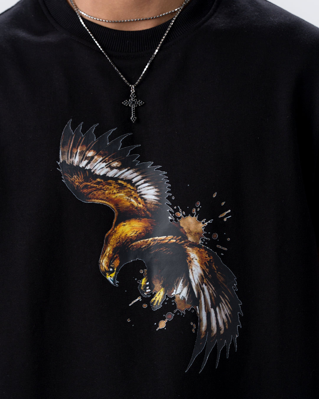 Eagle Print Screen Print T-Shirt — Black