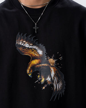Eagle Print Screen Print T-Shirt — Black