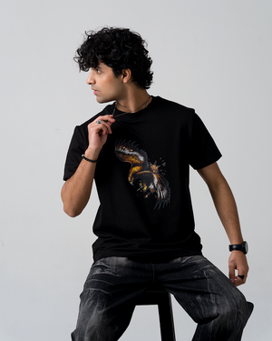 Eagle Print Screen Print T-Shirt — Black