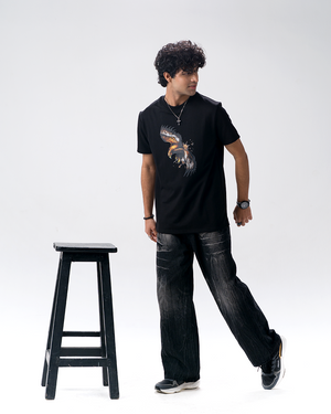 Eagle Print Screen Print T-Shirt — Black