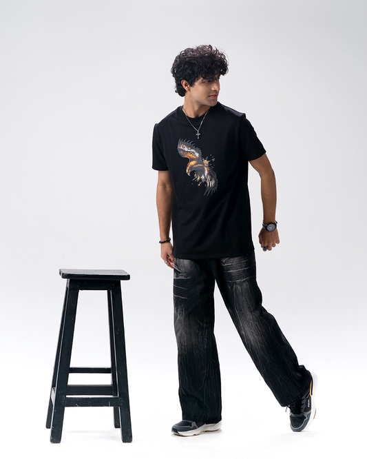 Eagle Print Screen Print T-Shirt — Black