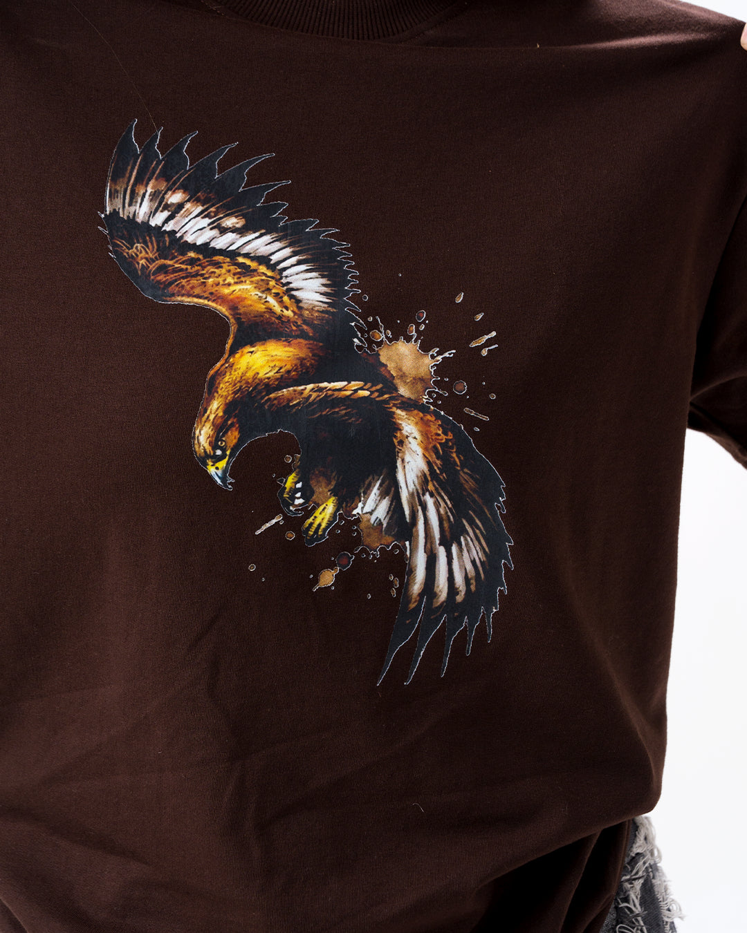 Eagle Print Screen Print T-Shirt — Brown