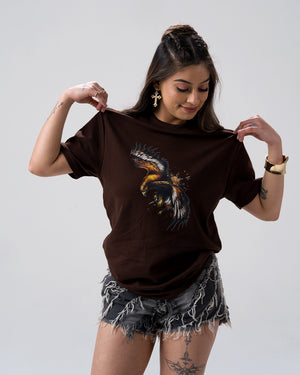 Eagle Print Screen Print T-Shirt — Brown