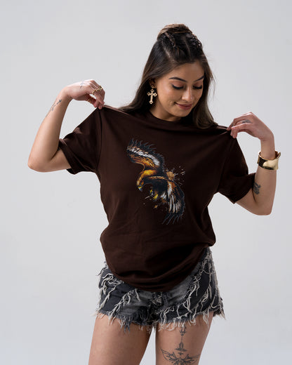 Eagle Print Screen Print T-Shirt — Brown