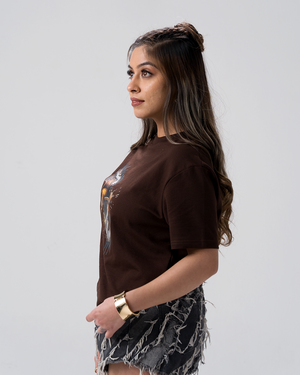Eagle Print Screen Print T-Shirt — Brown