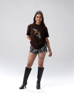 Eagle Print Screen Print T-Shirt — Brown