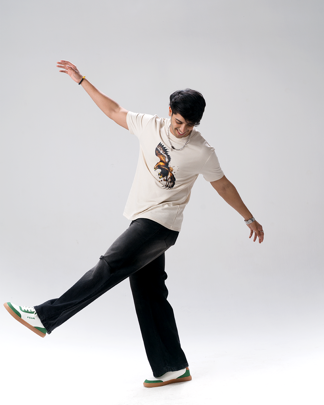 Eagle Print Screen Print T-Shirt — Off White