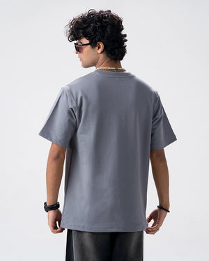 Wild Bear Embroidery T-Shirt — Blue Grey