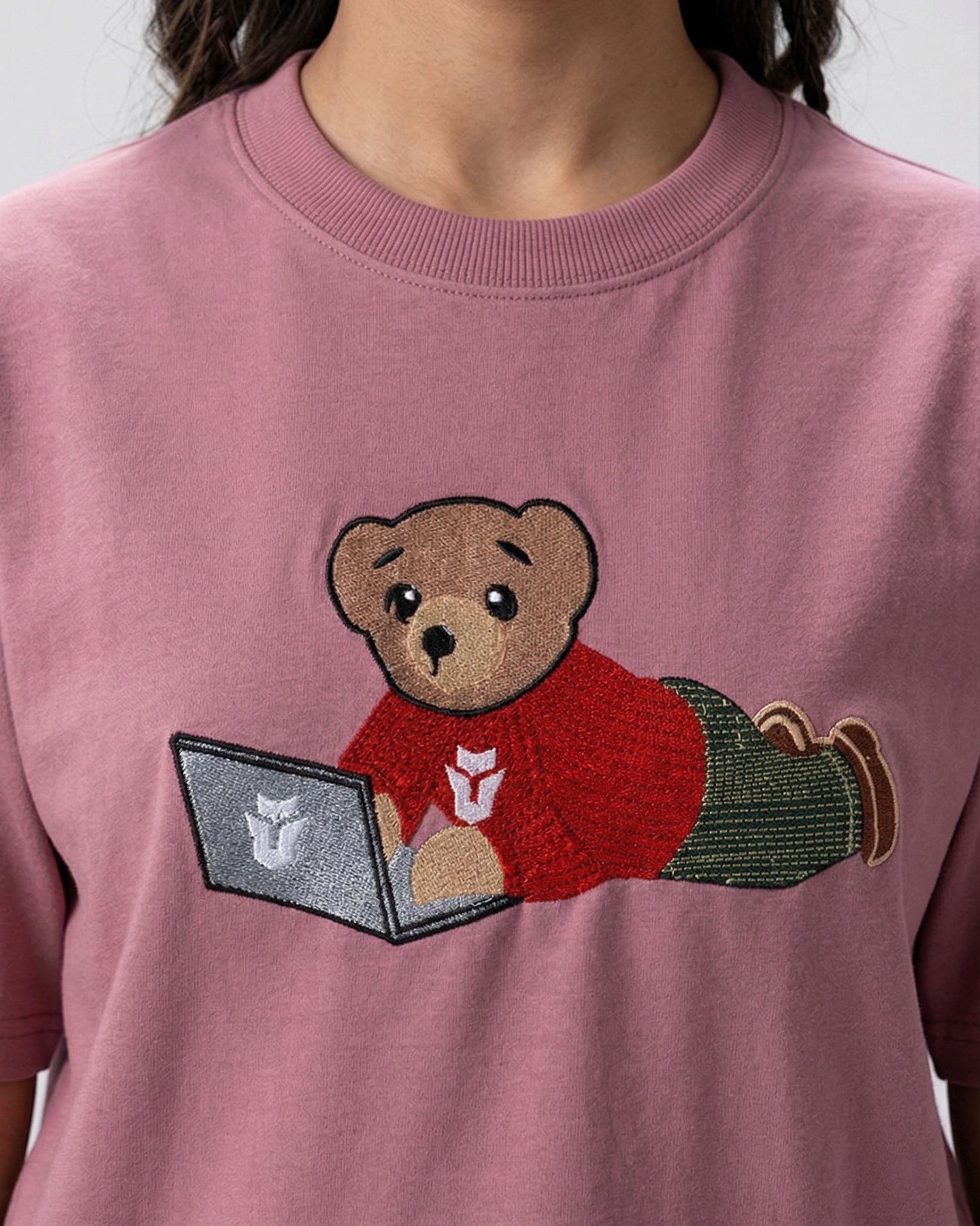 Wild Bear Embroidery T-Shirt — Pink