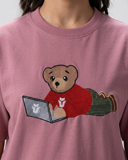 Wild Bear Embroidery T-Shirt — Pink