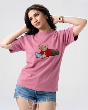 Wild Bear Embroidery T-Shirt — Pink