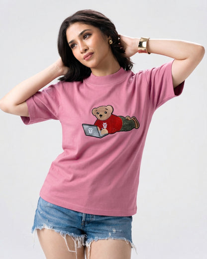 Wild Bear Embroidery T-Shirt — Pink