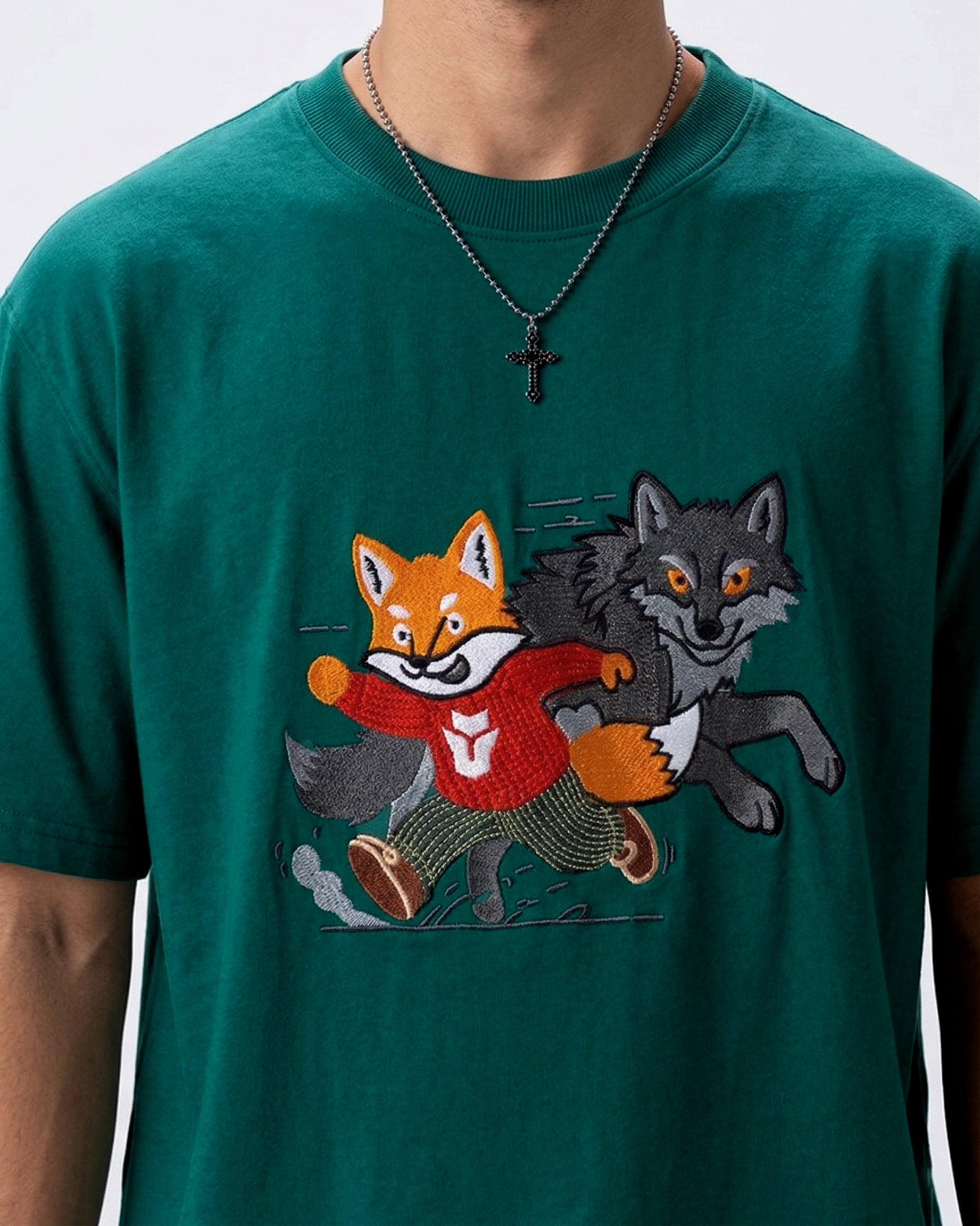 Sly Fox Embroidery T-Shirt — Green