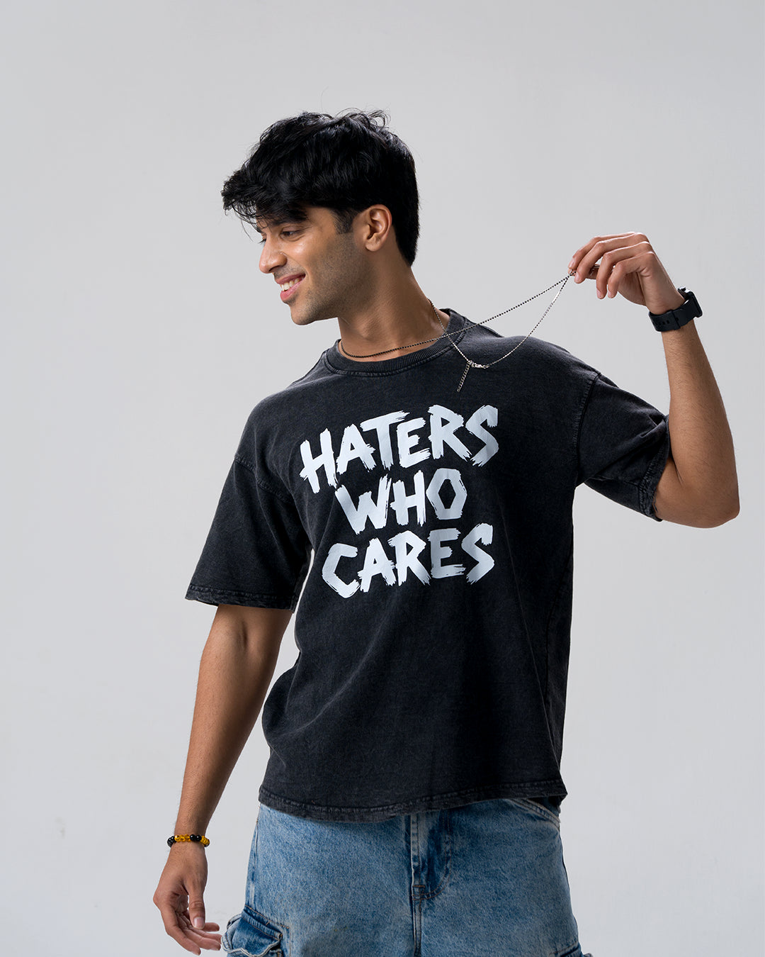 Haters Who Cares Acid Wash T-Shirt — Black