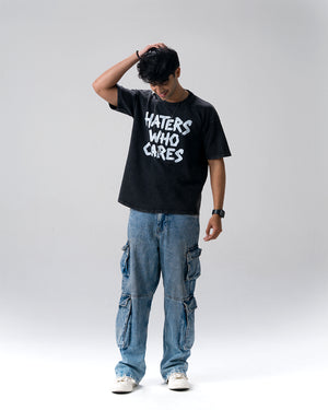 Haters Who Cares Acid Wash T-Shirt — Black