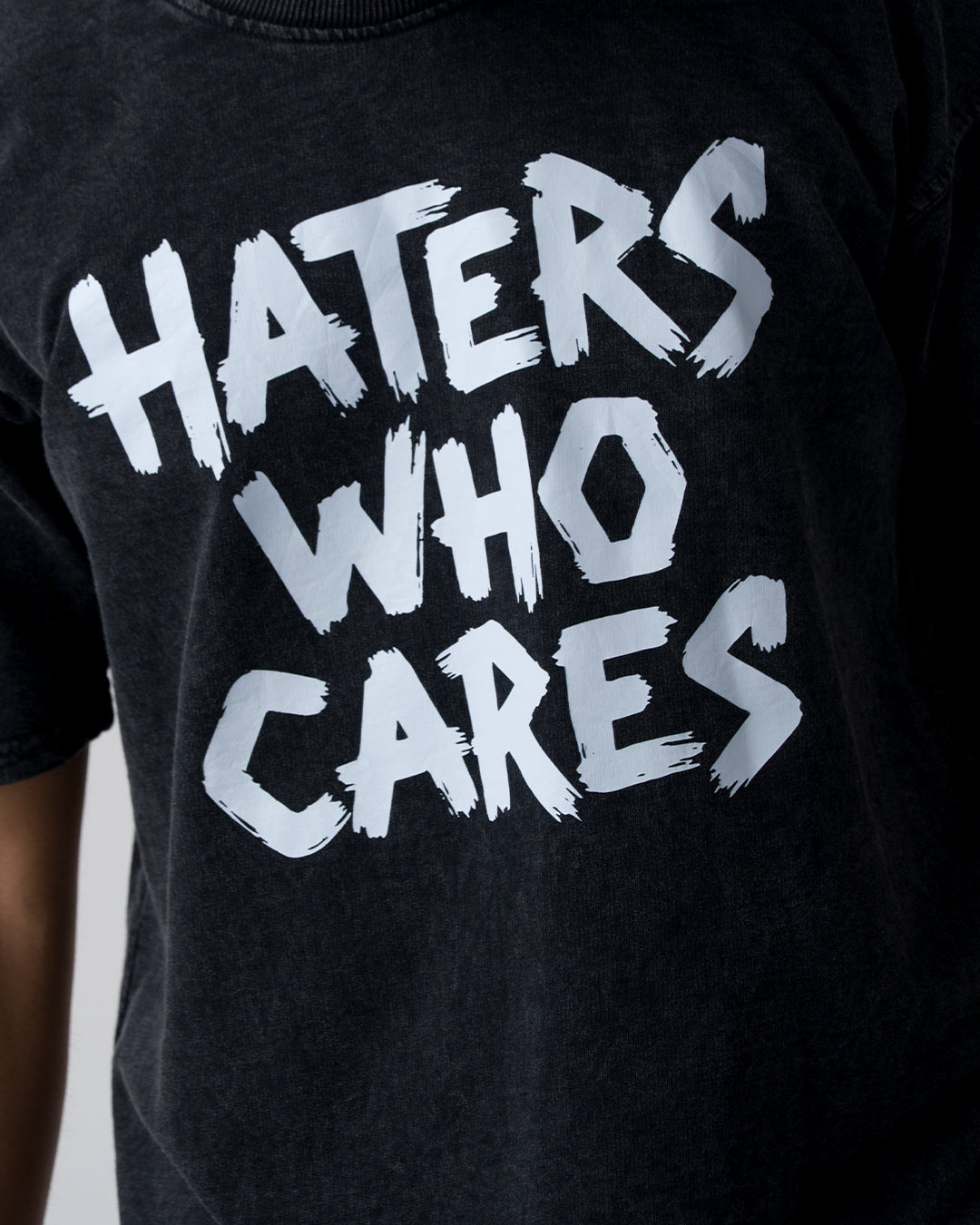 Haters Who Cares Acid Wash T-Shirt — Black