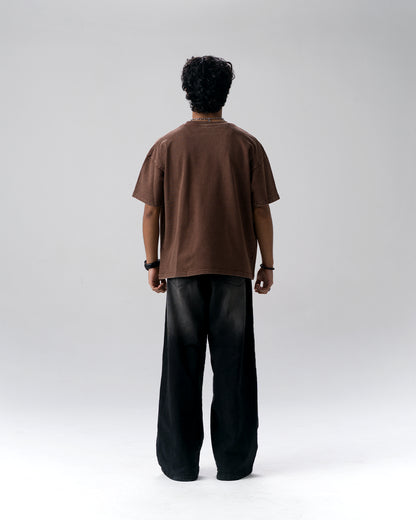 Haters Who Cares Acid Wash T-Shirt — Brown