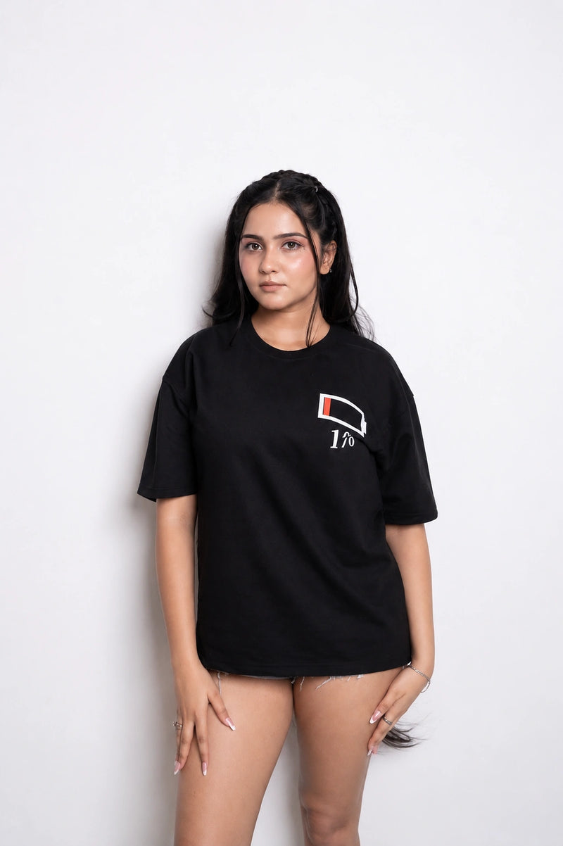 Low Battery Human Puff Print Tee — Acid Wash Black