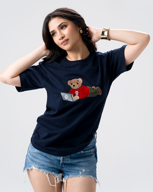 Wild Bear Embroidery T-Shirt — Navy Blue