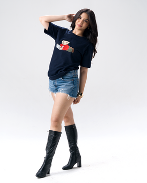 Wild Bear Embroidery T-Shirt — Navy Blue