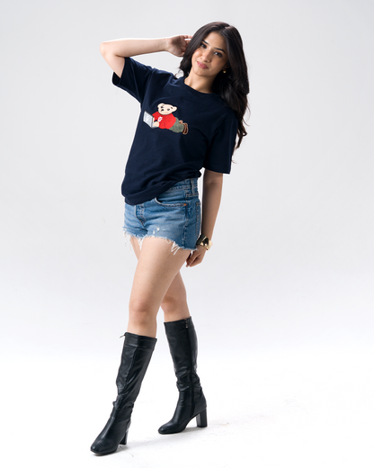 Wild Bear Embroidery T-Shirt — Navy Blue
