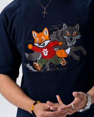 Sly Fox Embroidery T-Shirt — Navy Blue