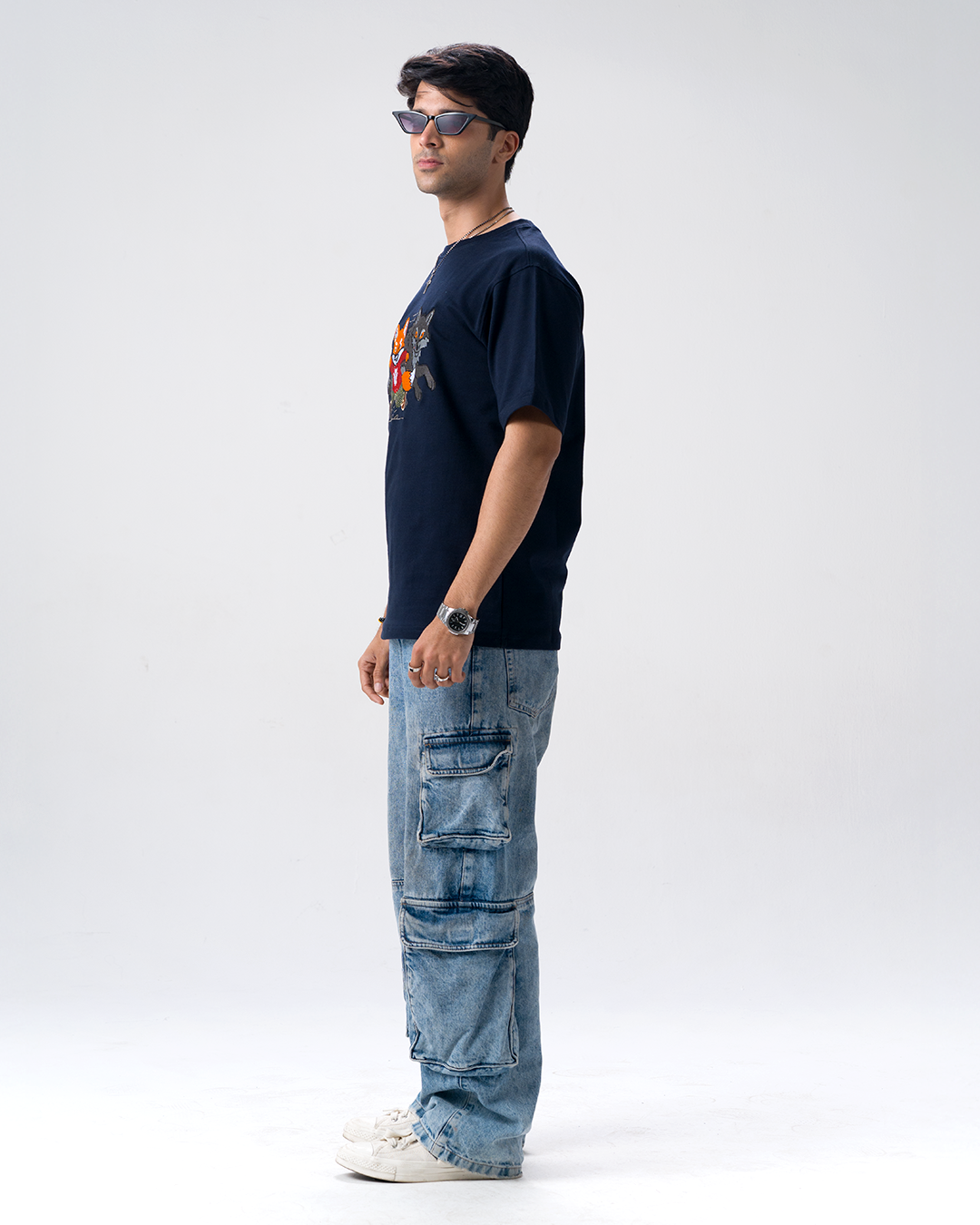 Sly Fox Embroidery T-Shirt — Navy Blue