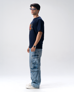 Sly Fox Embroidery T-Shirt — Navy Blue
