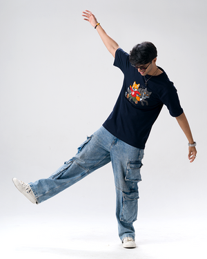 Sly Fox Embroidery T-Shirt — Navy Blue