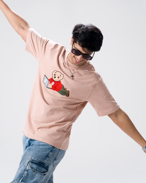 Wild Bear Embroidery T-Shirt — Peach