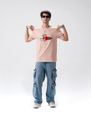 Wild Bear Embroidery T-Shirt — Peach
