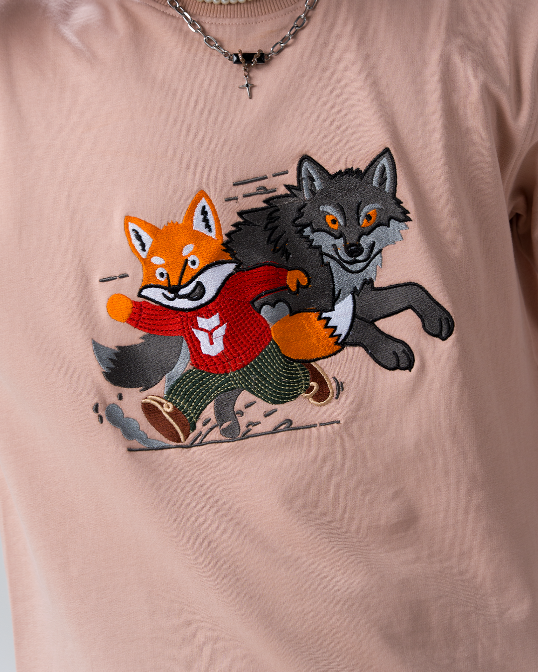 Sly Fox Embroidery T-Shirt — Peach