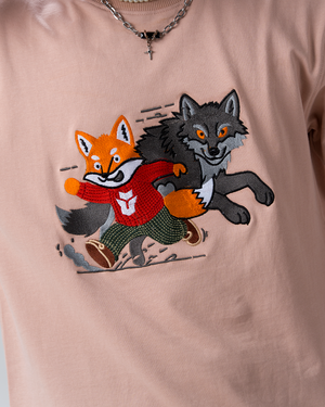 Sly Fox Embroidery T-Shirt — Peach