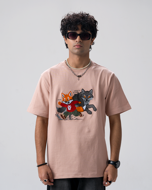 Sly Fox Embroidery T-Shirt — Peach