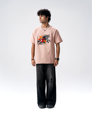 Sly Fox Embroidery T-Shirt — Peach