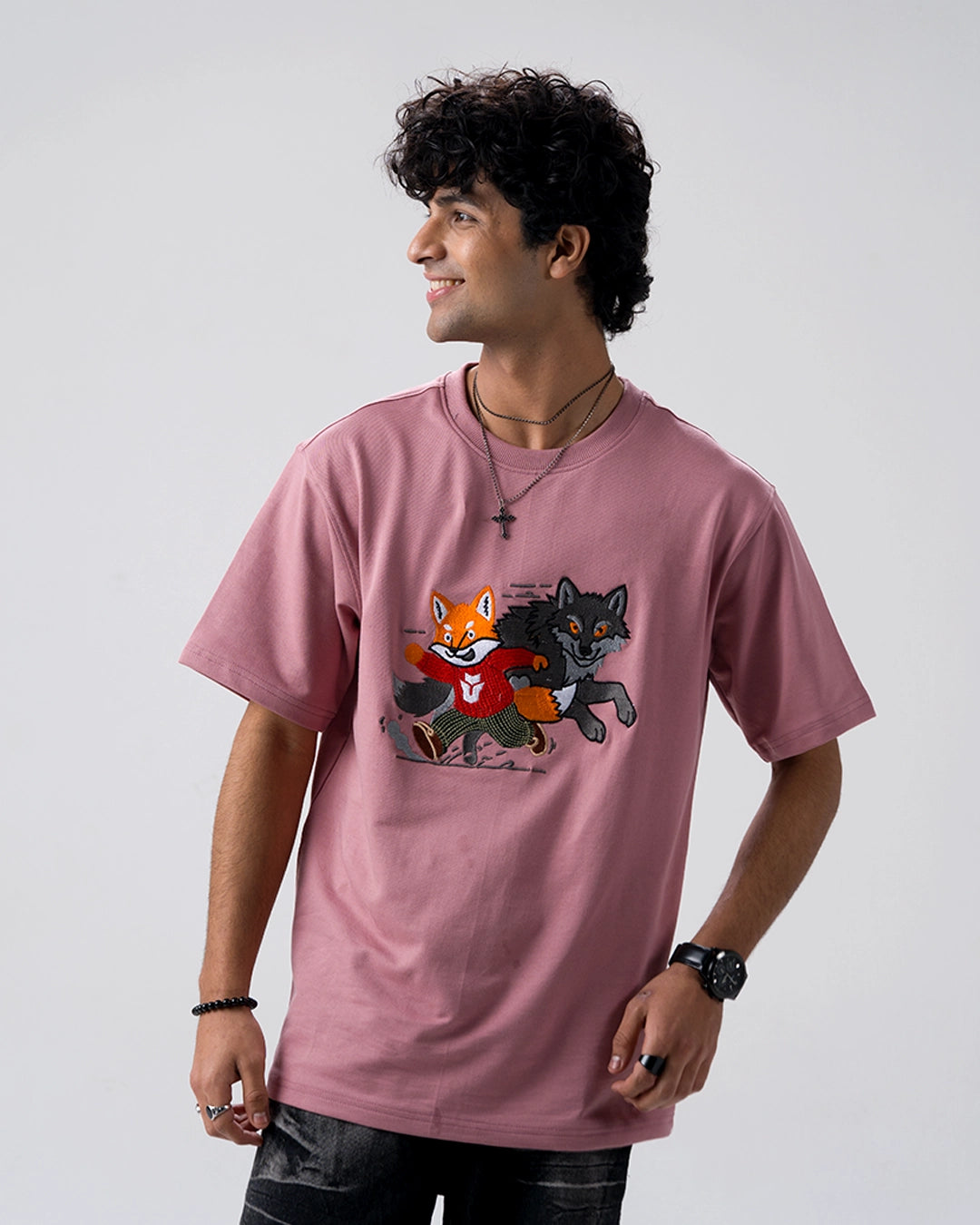 Sly Fox Embroidery T-Shirt — Pink